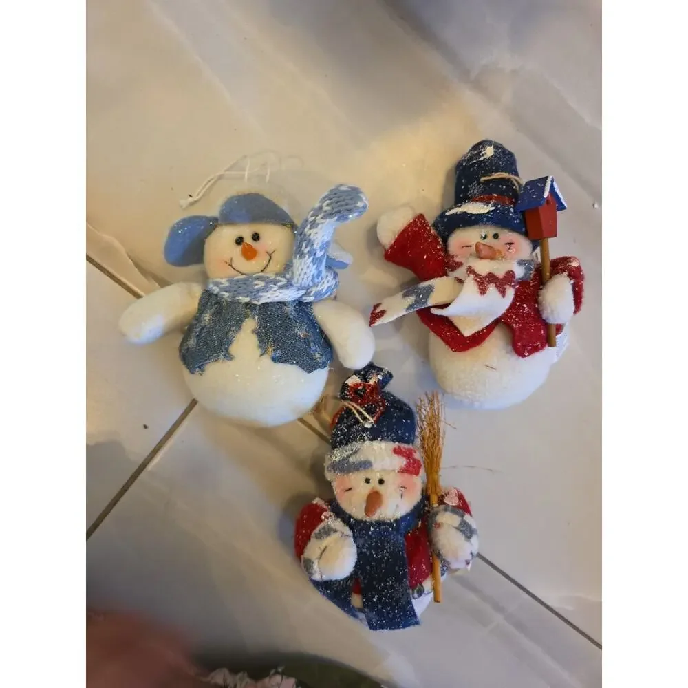 Stand Up Fuzzy Snowman Stuff‎ Animal Winter Holiday Decoration Lot Of 3